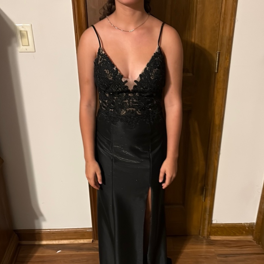 Betsy & Adam Black Sleeveless Gown for Prom